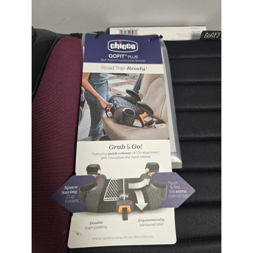 New Chicco GoFit Plus Backless Booster Car Seat In Burgundy Up‎ To 40 lbs
